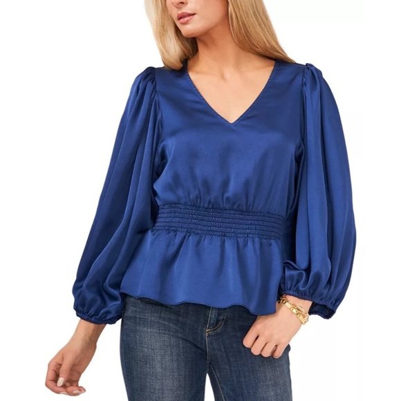 VINCE CAMUTO Peplum Blouse Deep Blue XS - Picture 1 of 4